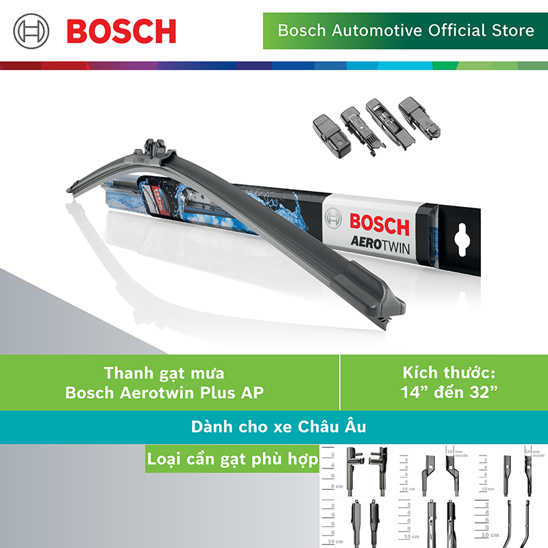 Gạt mưa thân mềm Bosch Aerotwin Plus có 4 loại lẫy dùng cho Mercedes-Benz GL-Class 2006-2012 kích thước 28inch - 700mm